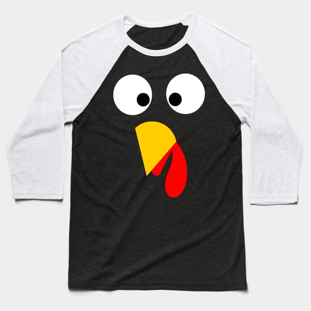 Turkey Face Funny Thanksgiving Baseball T-Shirt by zerouss